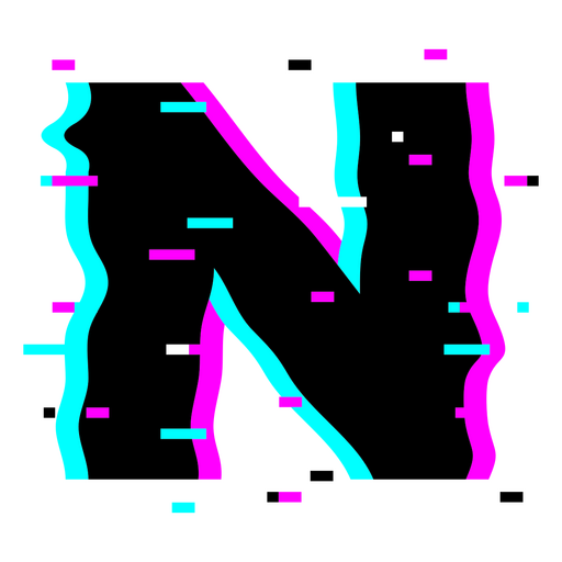 Alphabet glitch vaporwave n PNG Design