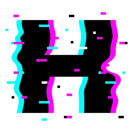 Letra H com defeito rosa e azul Desenho PNG