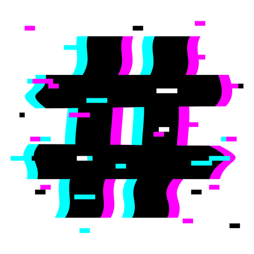 Pink and blue glitchy number sign PNG Design