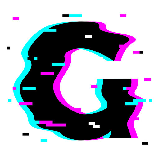 La letra g se muestra en rosa y azul. Diseño PNG