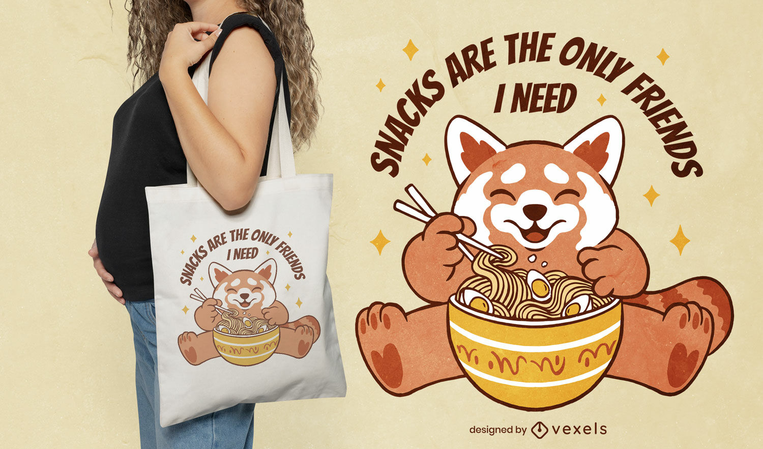 Diseño de bolsa de asas de ramen de panda rojo