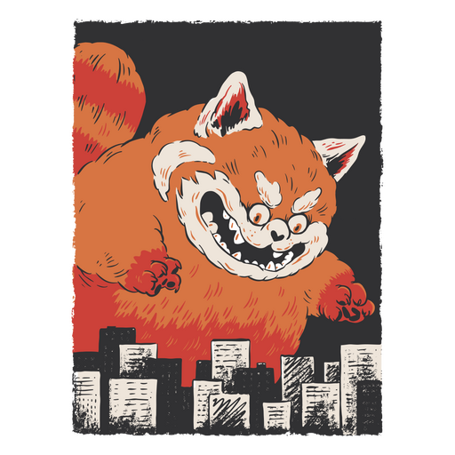 Rotes Panda-Monster zerstört Stadt PNG-Design