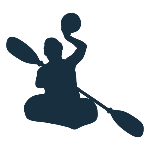 Silhouette of a person in a canoe with a ball PNG Design