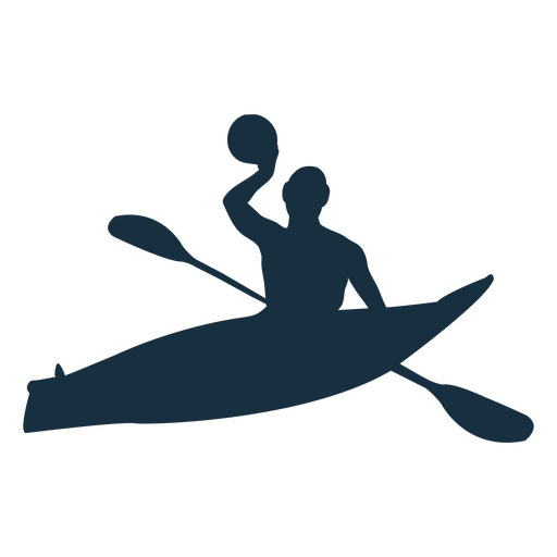 Silhouette of a man in a kayak holding a ball PNG Design