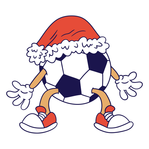 Balón de fútbol con un gorro de Papá Noel Diseño PNG