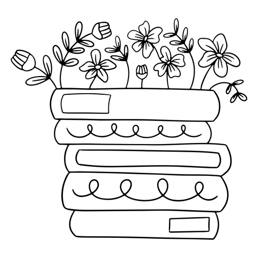 Ilustração encantadora de pilha de livros florais Desenho PNG