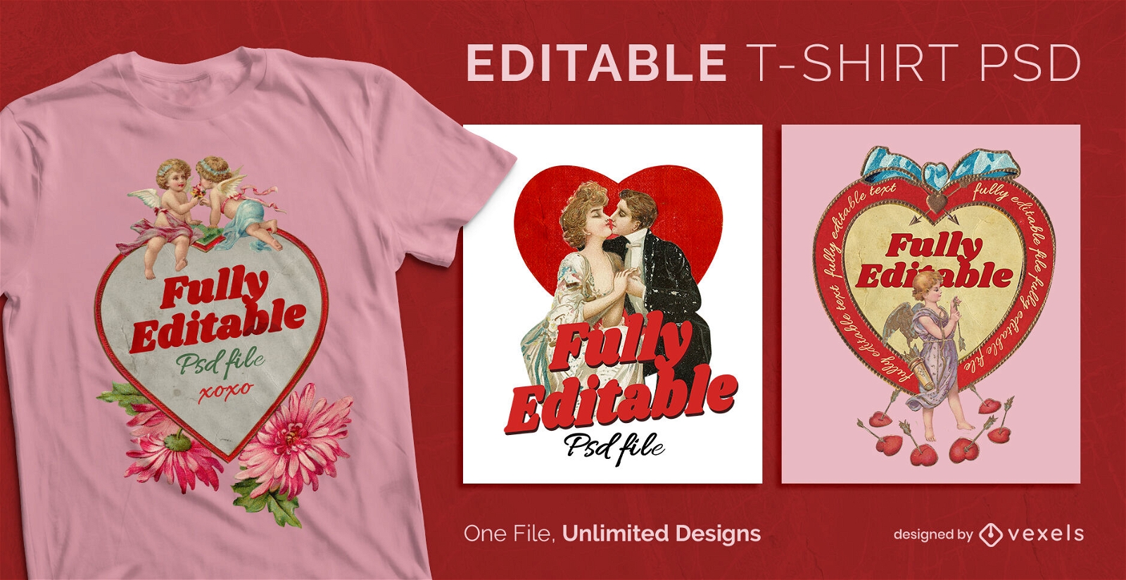 Vintage Valentinstag skalierbares T-Shirt PSD