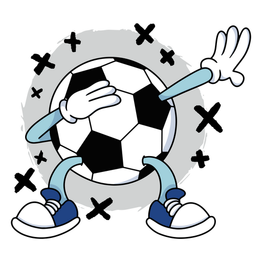 Cartoon soccer ball with a pair of shoes and a pair of hands PNG Design