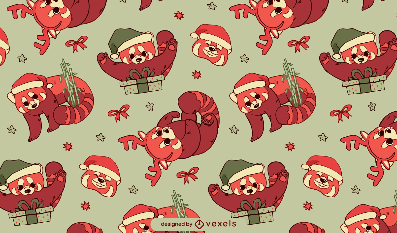 diseño de patrón de panda rojo de navidad