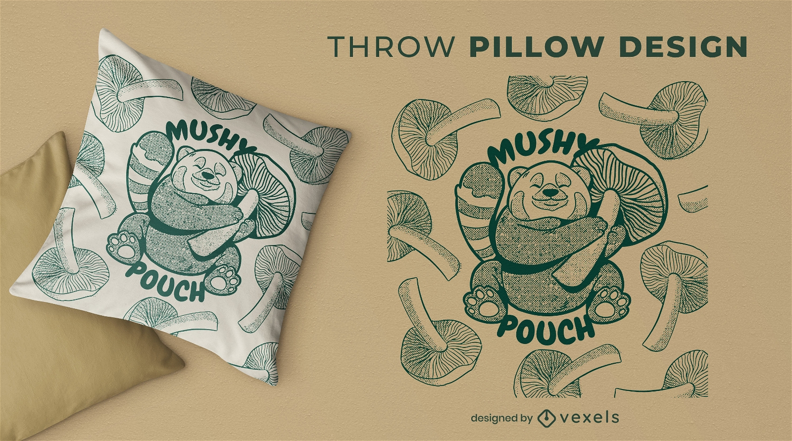 Mushroom red panda throw pillow design