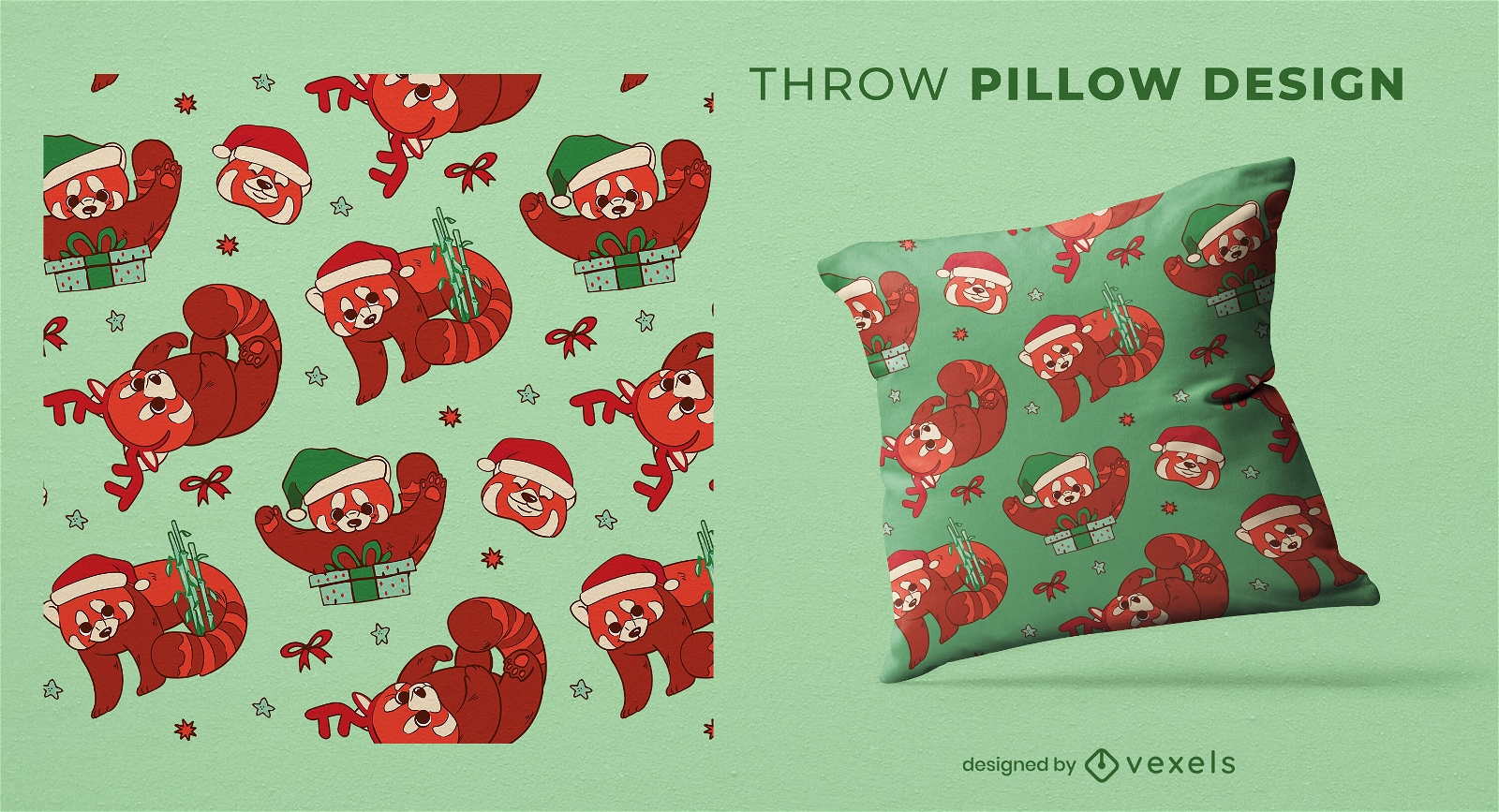 Christmas red panda throw pillow design