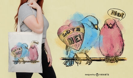 Birds in watercolor anti valentines tote bag psd