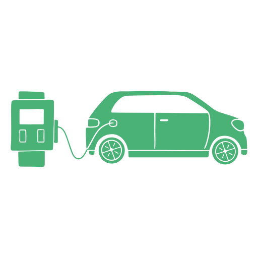 Green car is plugged into a charging station PNG Design