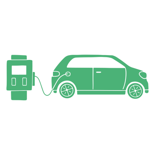 Grünes Auto ist an eine Ladestation angeschlossen PNG-Design