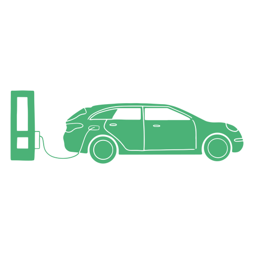 Green car charging at a charging station cut out PNG Design