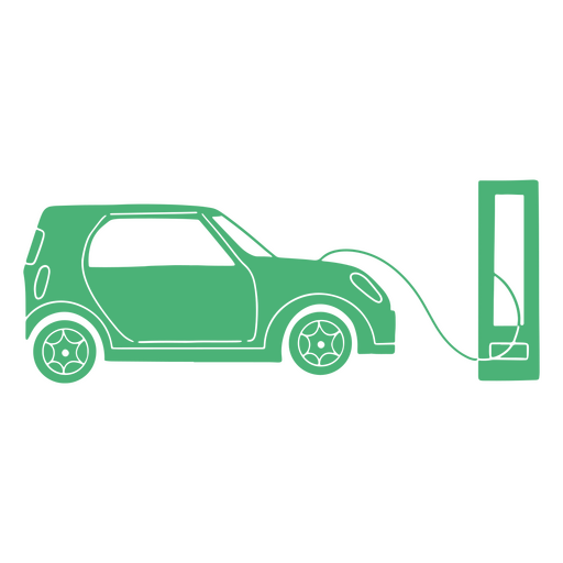 Small green car charging at a charging station PNG Design