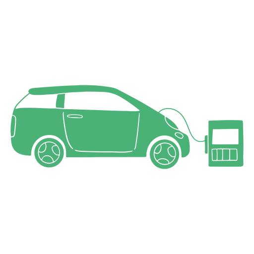 El coche verde está enchufado a un cargador eléctrico Diseño PNG