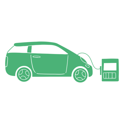 Green car is plugged into an electric charger PNG Design