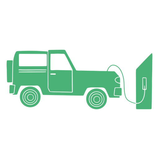 Green car is plugged into an electric outlet PNG Design