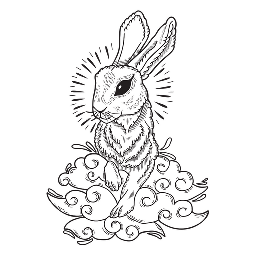 Whimsical rabbit illustration on clouds PNG Design
