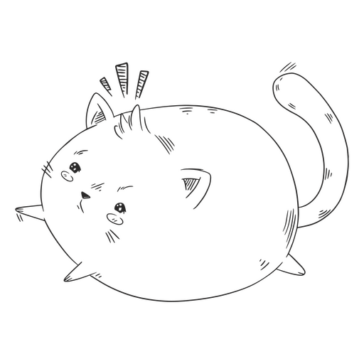Black and white drawing of a chunky cat PNG Design