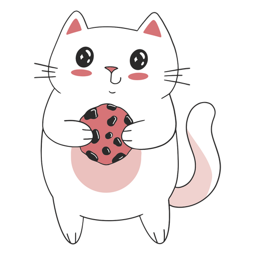 Gato branco segurando um biscoito Desenho PNG