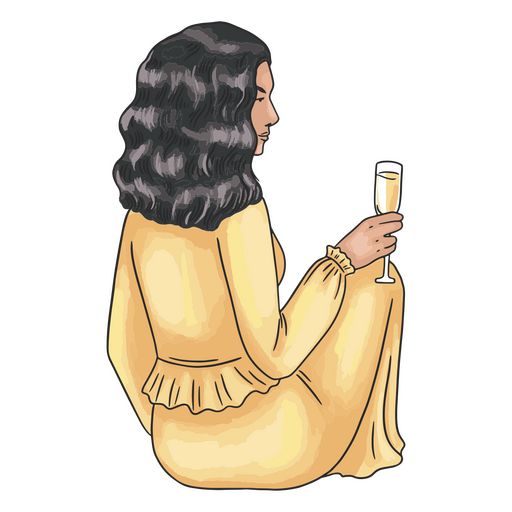Illustration of a woman holding a glass of champagne PNG Design