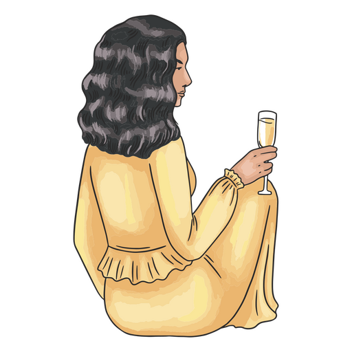 Ilustração de uma mulher segurando uma taça de champanhe Desenho PNG