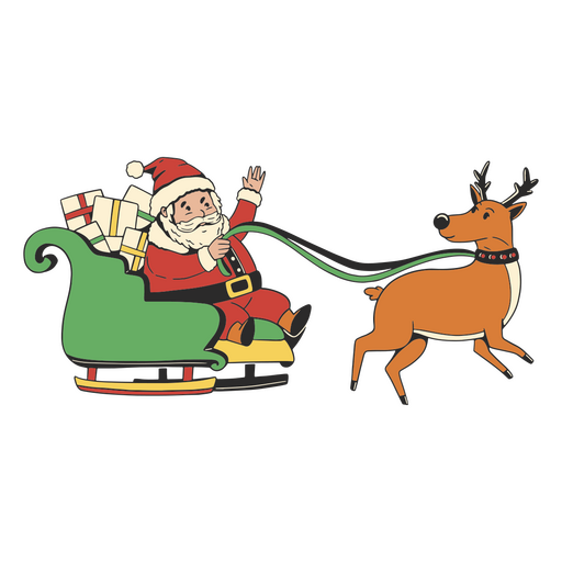 Santa claus riding a reindeer in a sleigh PNG Design