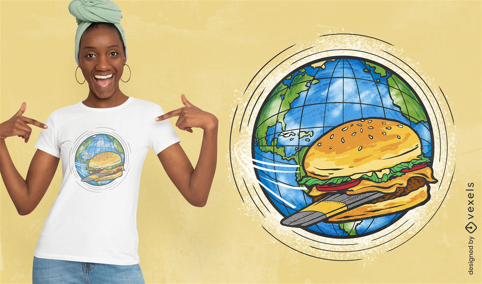 Diseño de camiseta de hamburguesa voladora