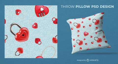 Heart shaped padlock throw pillow design
