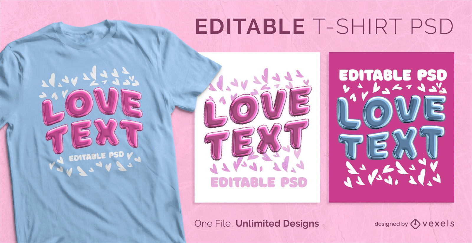 3D-Typografie lieben skalierbares T-Shirt PSD