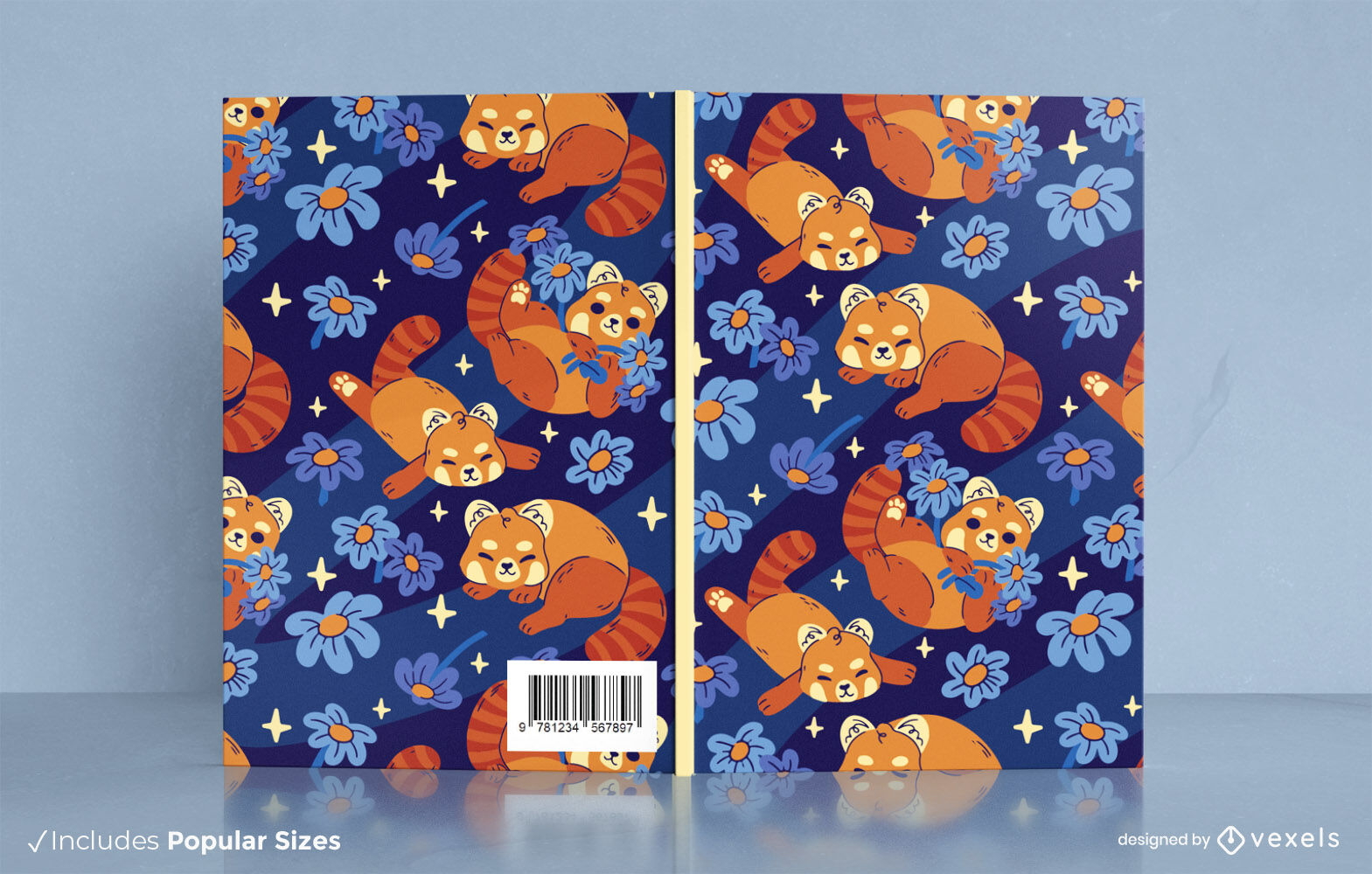 Design de capa de livro floral panda vermelha