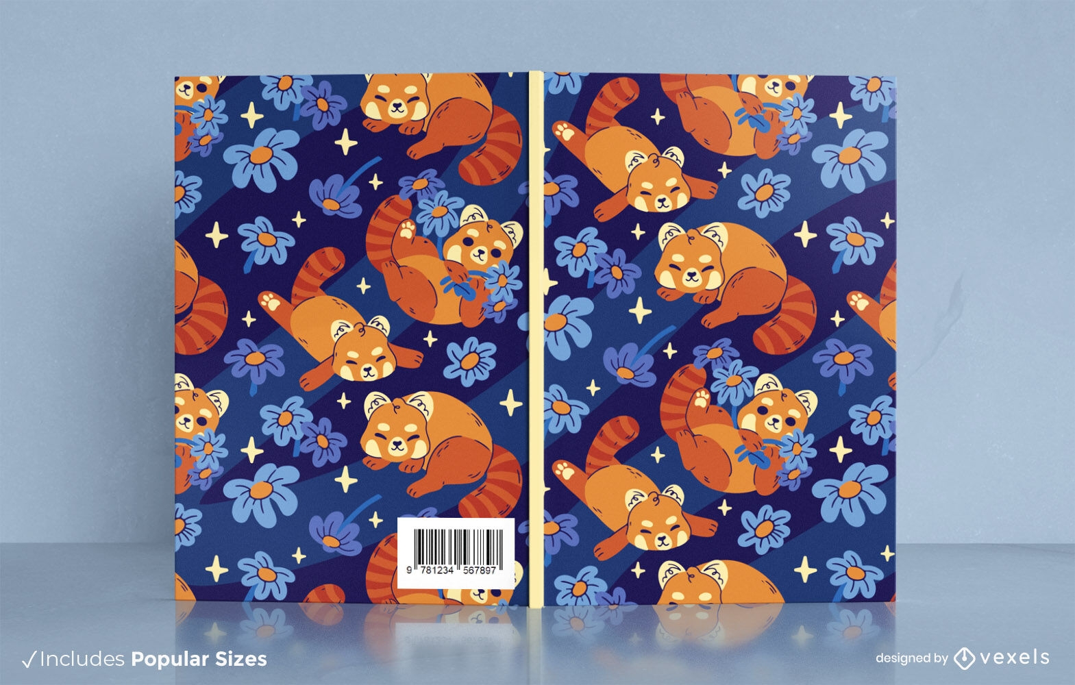 Diseño de portada de libro floral panda rojo