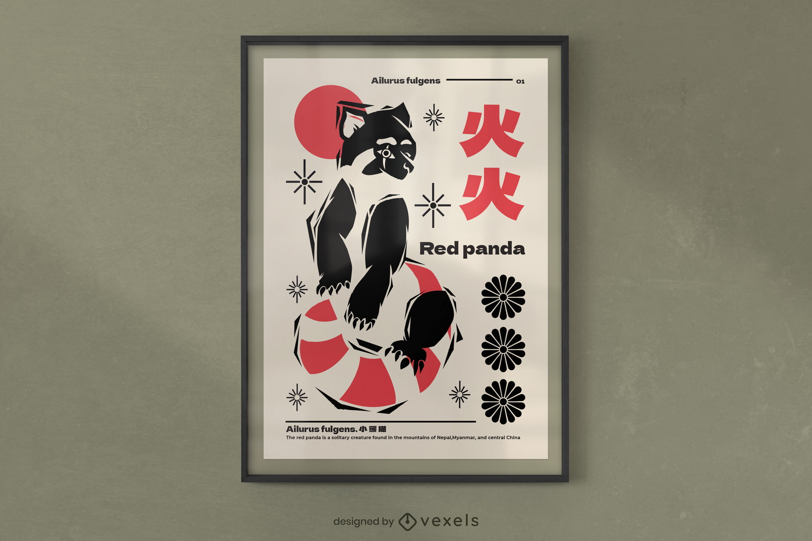 Diseño de cartel de animal chino panda rojo