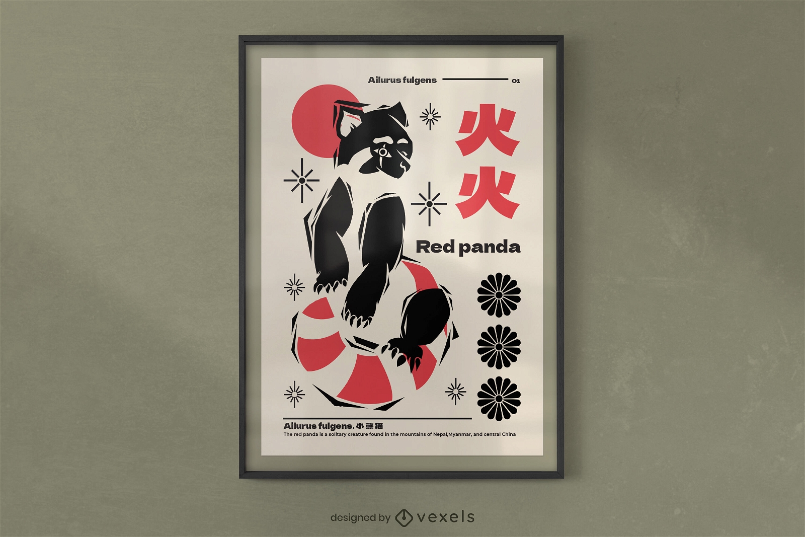 Design de pôster animal chinês de panda vermelho