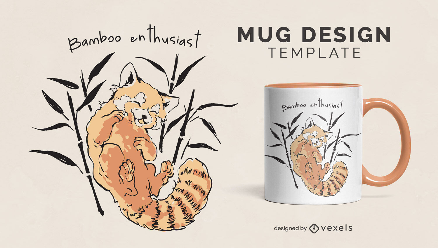 Red panda animal with bamboo mug design