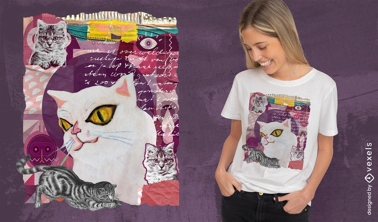 Diseño de camiseta de collage de gato