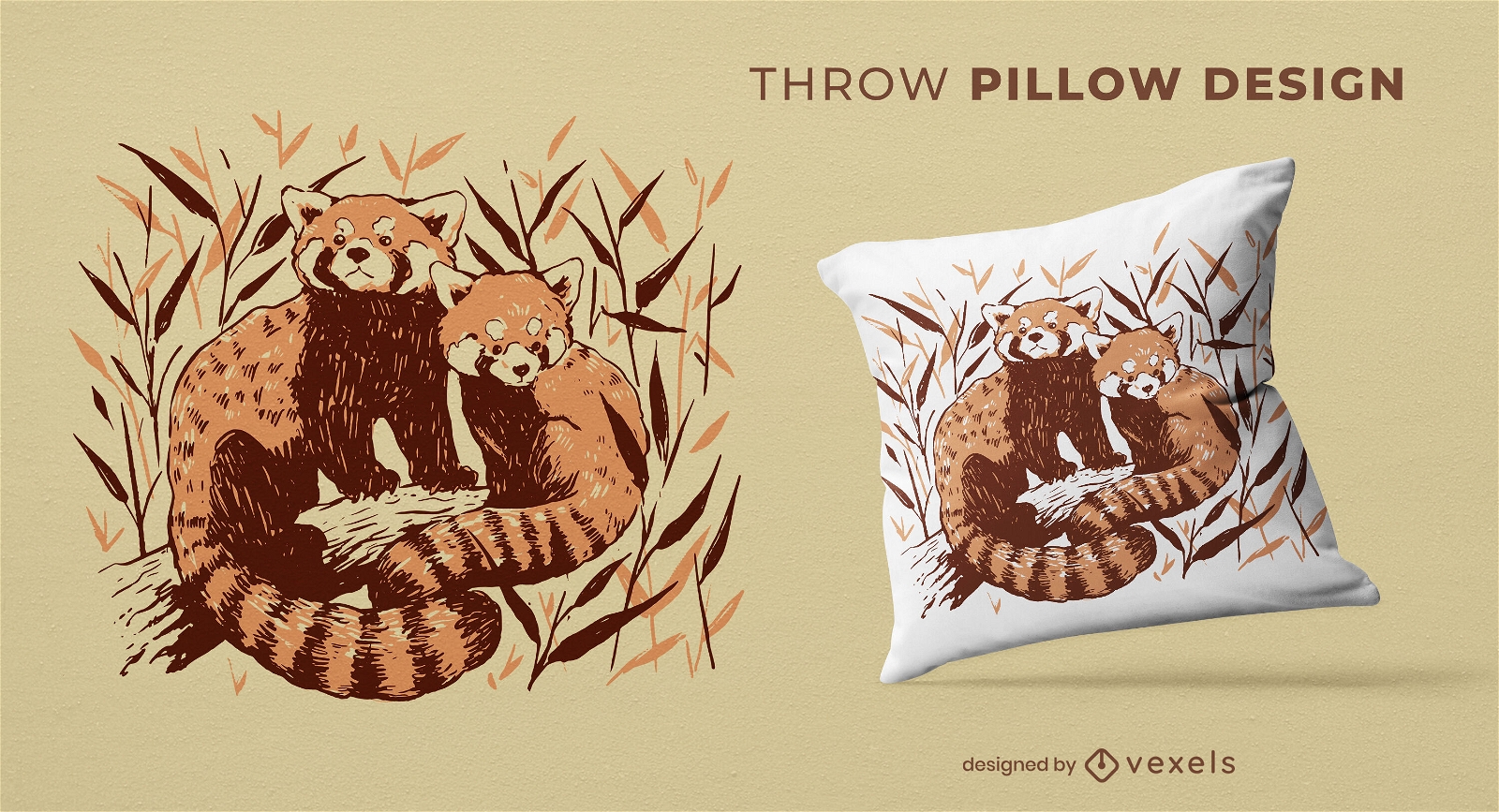 Diseño de almohada de tiro familiar panda rojo