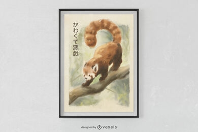Red panda animal watercolor poster psd