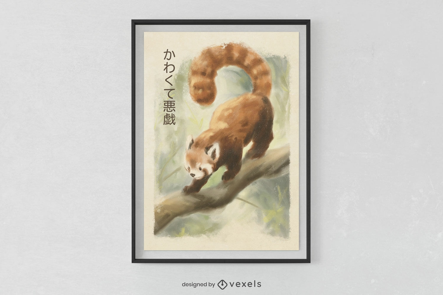 Cartel de acuarela animal panda rojo psd