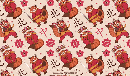 Design de padrão chinês animal panda vermelho