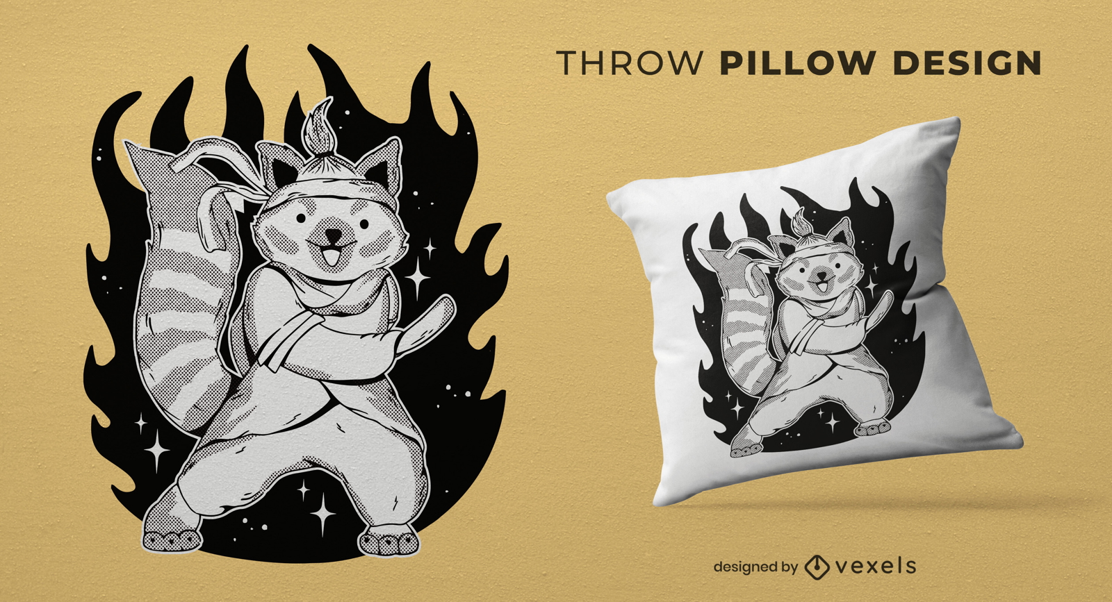 Red panda doing martial arts throw pillow design