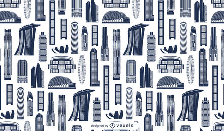 Blaues Musterdesign der Sehenswürdigkeiten von Singapur
