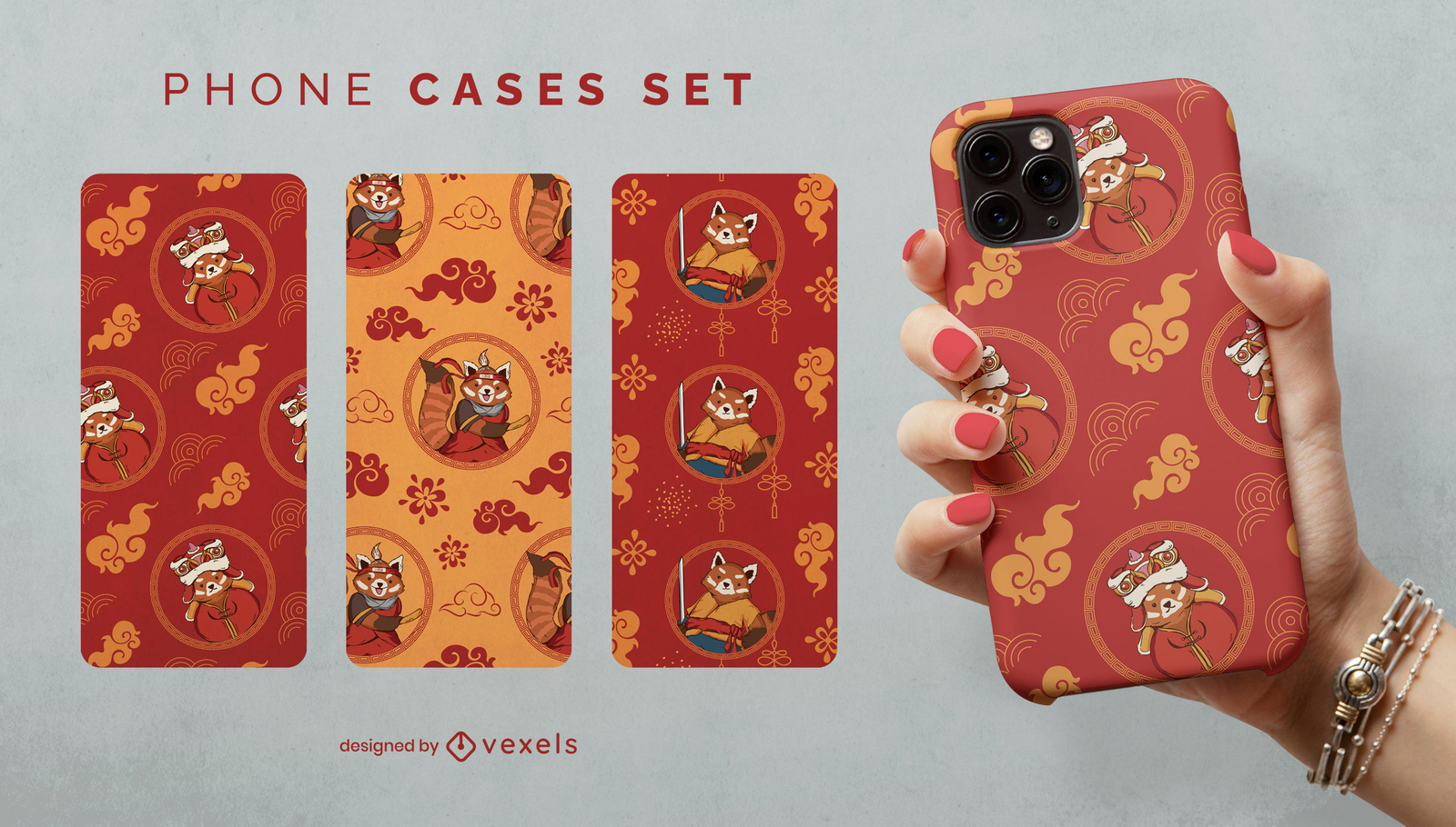 Juego de fundas para teléfono con animales panda rojo chino