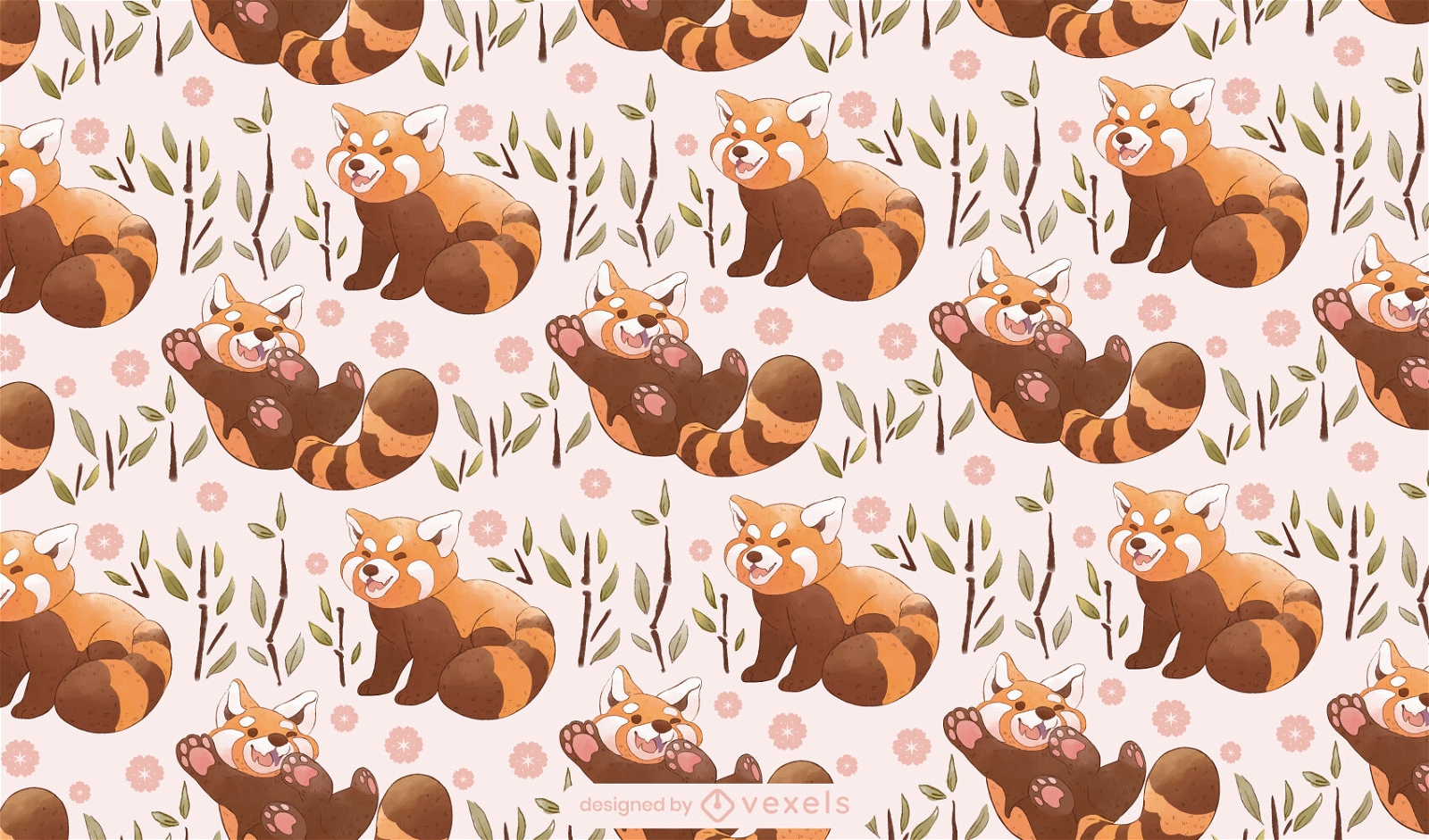Adorable diseño de patrón de animales panda rojo