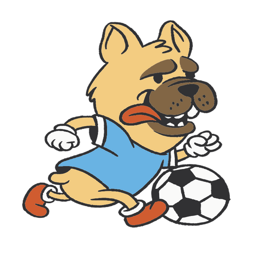 Perro de dibujos animados corriendo con una pelota de fútbol Diseño PNG