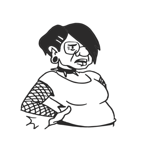 Black and white cartoon of a woman with tattoos PNG Design