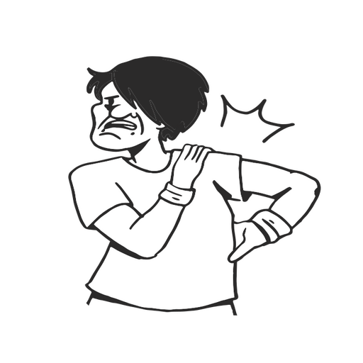 Caricatura de una mujer con dolor en la espalda. Diseño PNG