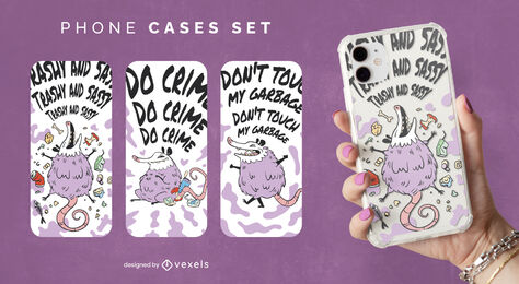 Conjunto de capa de telefone de desenho animado animal gambá